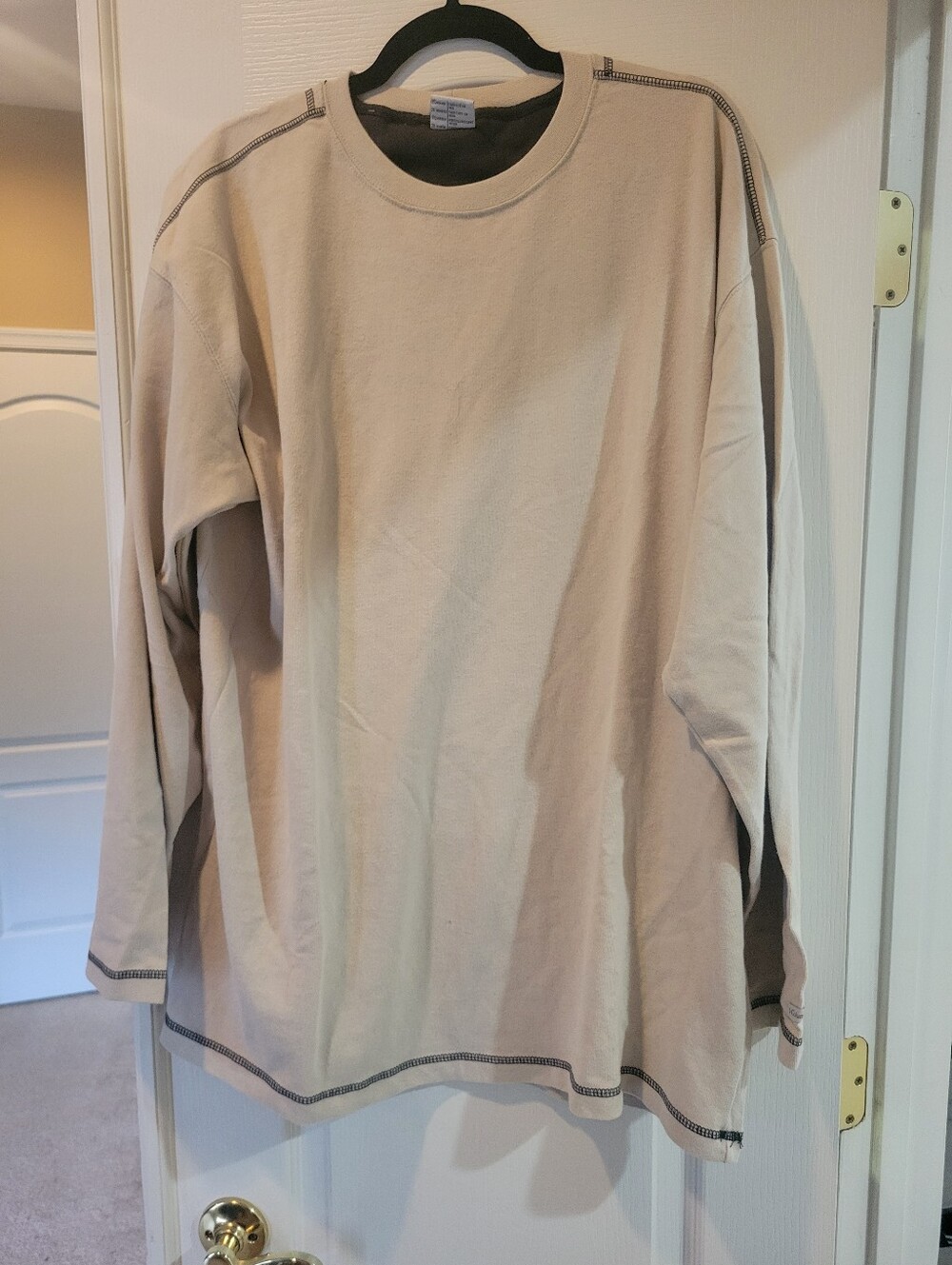 Vtg Columbia Mens XXL Tan Heavy Knit Crewneck Sweatshirt Contrast Stitch Gorp